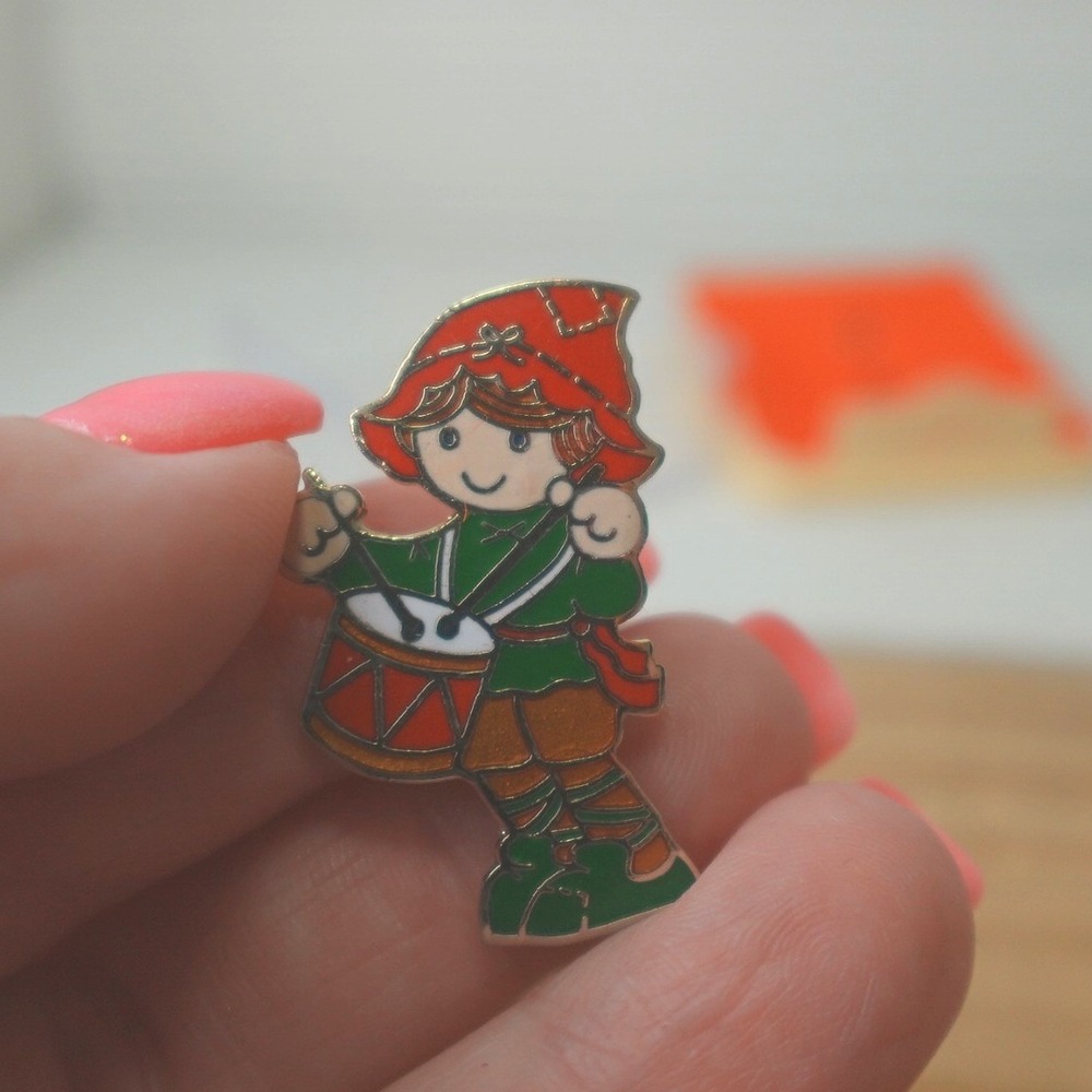 Vintage Little Drummer Boy Lapel Pin Hallmark Cloisonné Brooch in Original Box